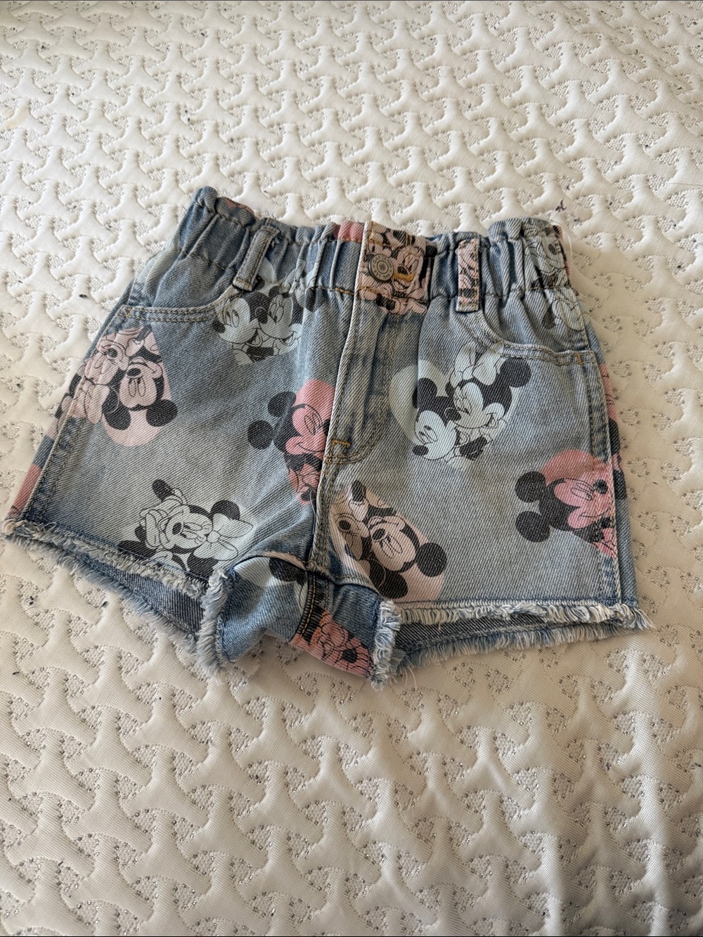 Disney Light Wash Denim Shorts with Pink and Black Character Prints